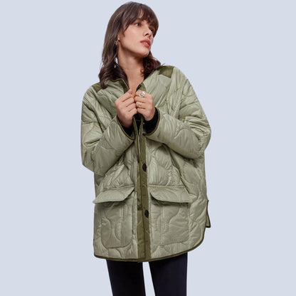 Women's Green Quilted Puffer Jacket Lightweight