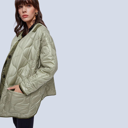 Women's Green Quilted Puffer Jacket Lightweight