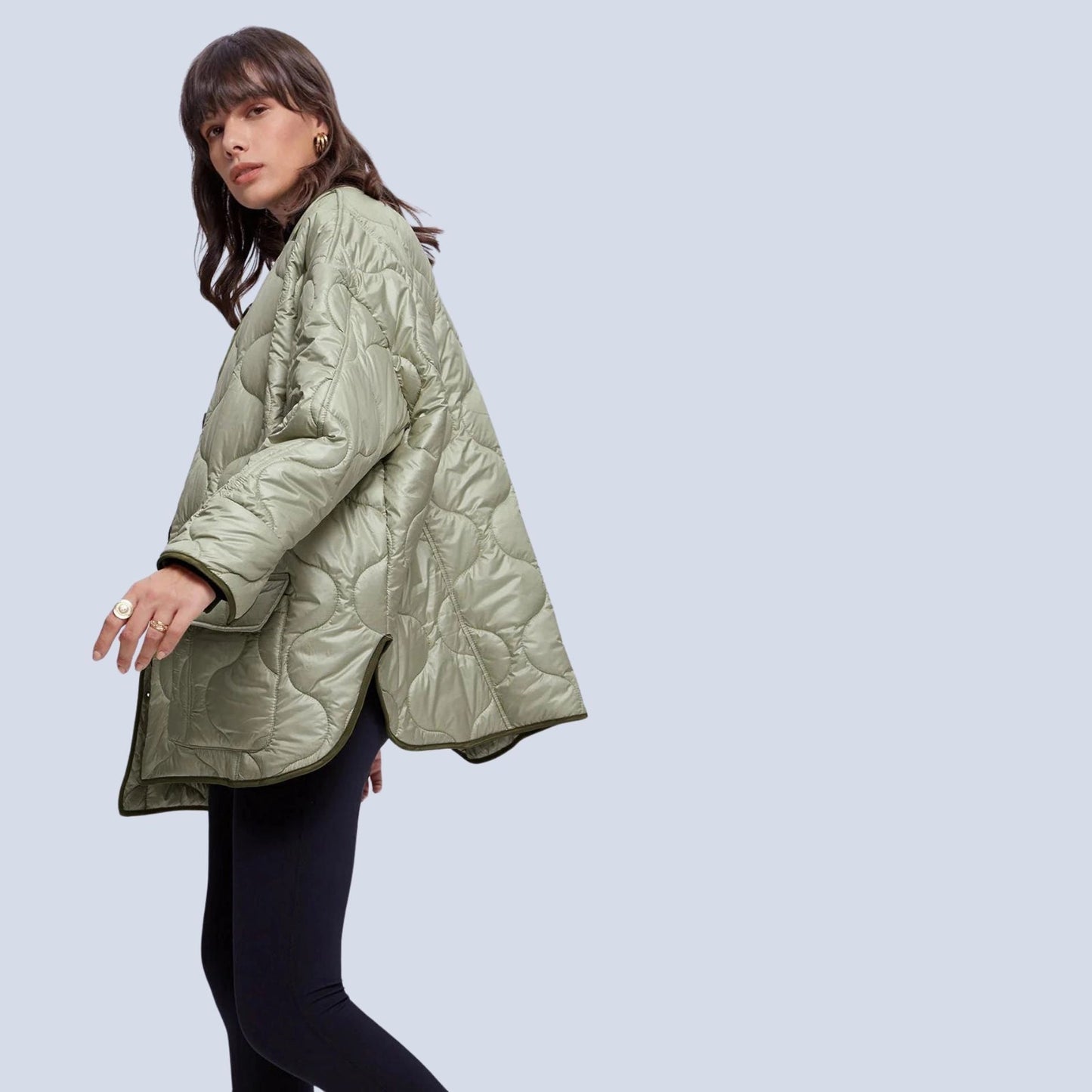 Women's Green Quilted Puffer Jacket Lightweight