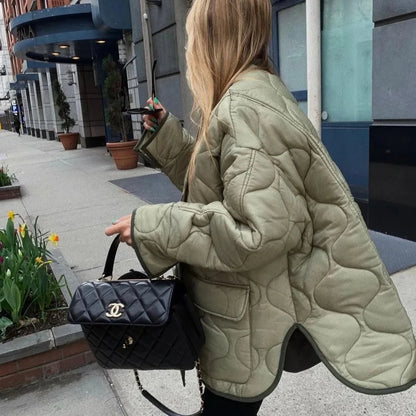 Women's Green Quilted Puffer Jacket Lightweight