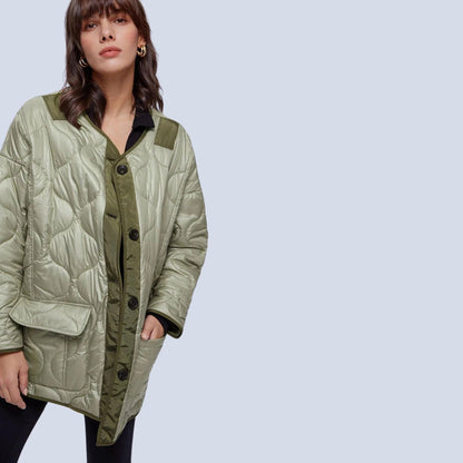 Women's Green Quilted Puffer Jacket Lightweight