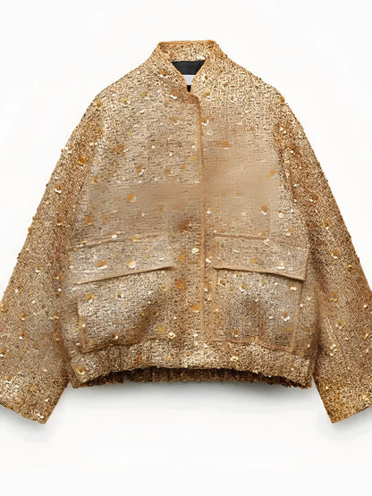 Women's Gold Metallic Bomber Jacket