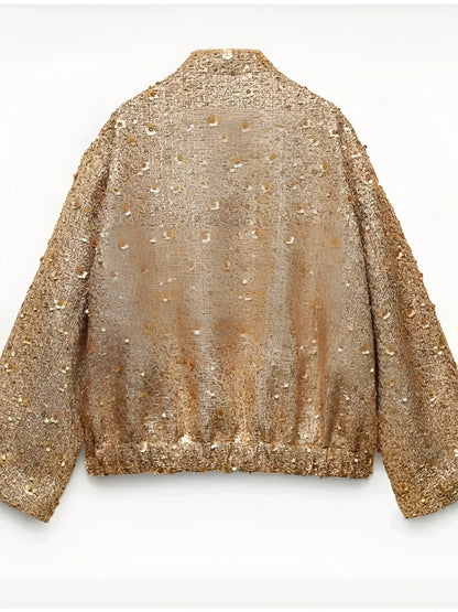 Women's Gold Metallic Bomber Jacket