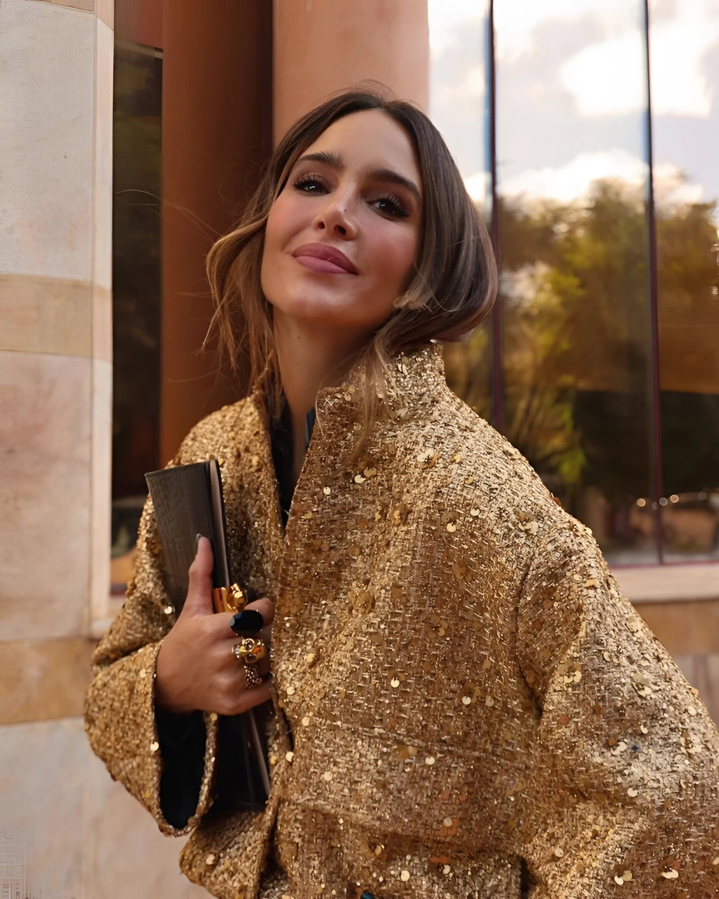 Women's Gold Metallic Bomber Jacket
