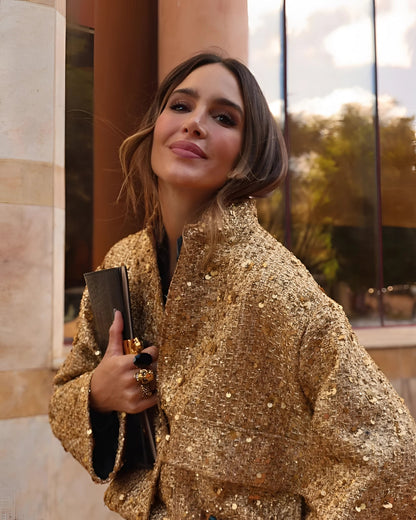 Women's Gold Metallic Bomber Jacket
