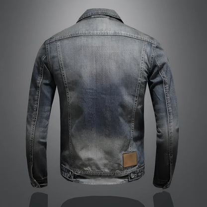 Men's Slim Fit Distressed Denim Jacket Blue