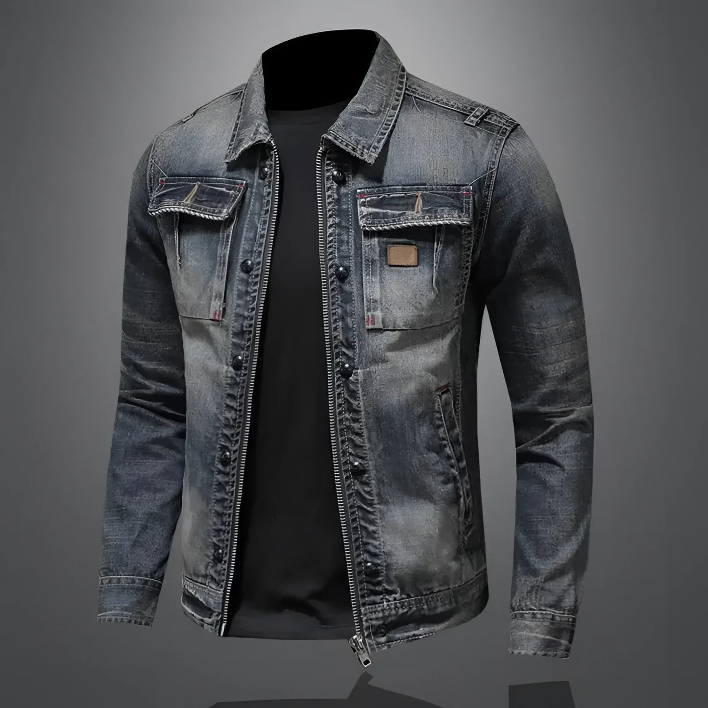 Men's Slim Fit Distressed Denim Jacket Blue - Vonnera