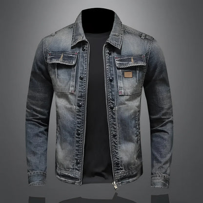 Men's Slim Fit Distressed Denim Jacket Blue