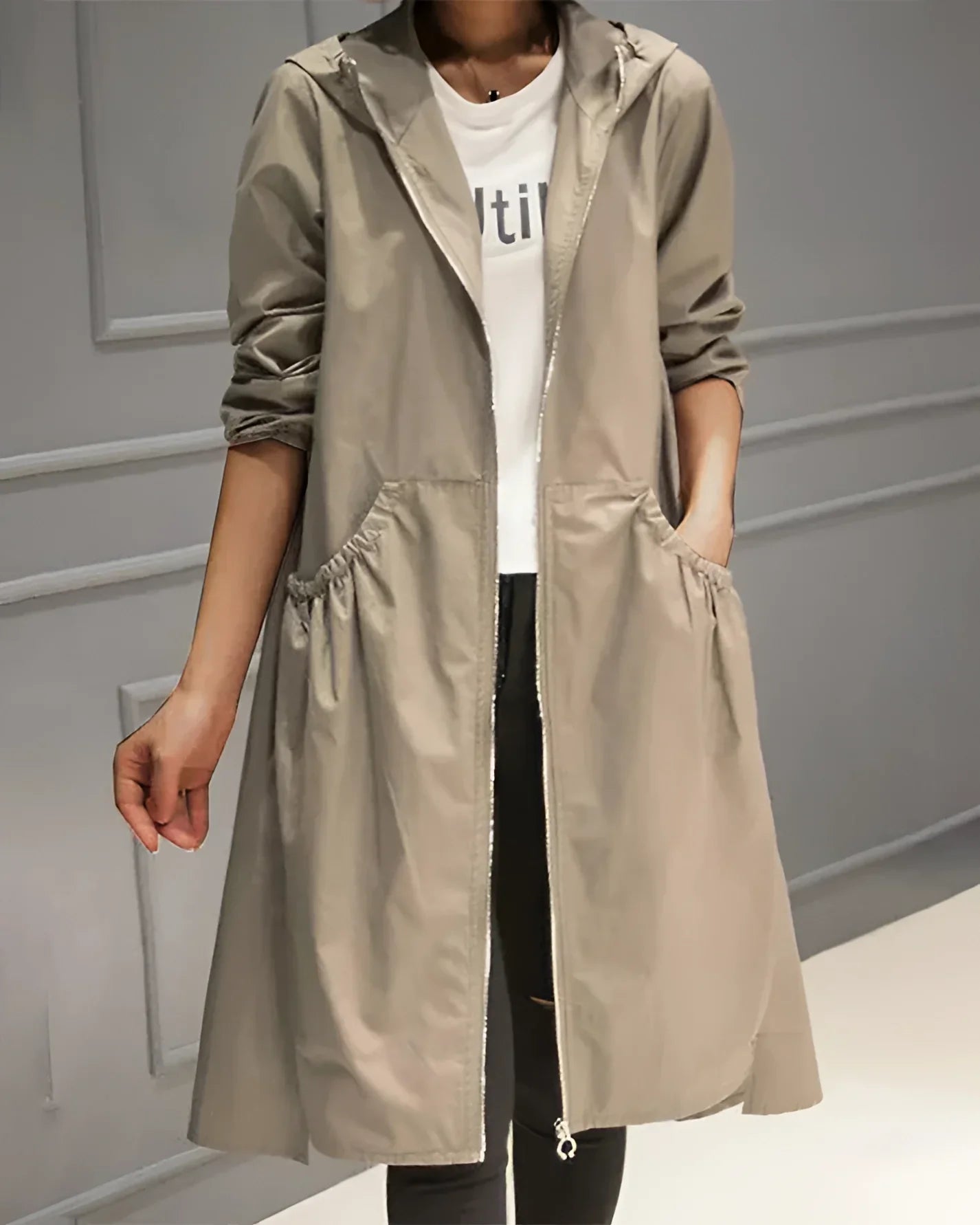 Women's Waterproof Hooded Trench Coat Beige Lightweight - Vonnera