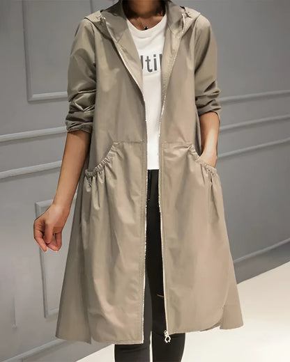 Women's Waterproof Hooded Trench Coat Beige Lightweight - Vonnera
