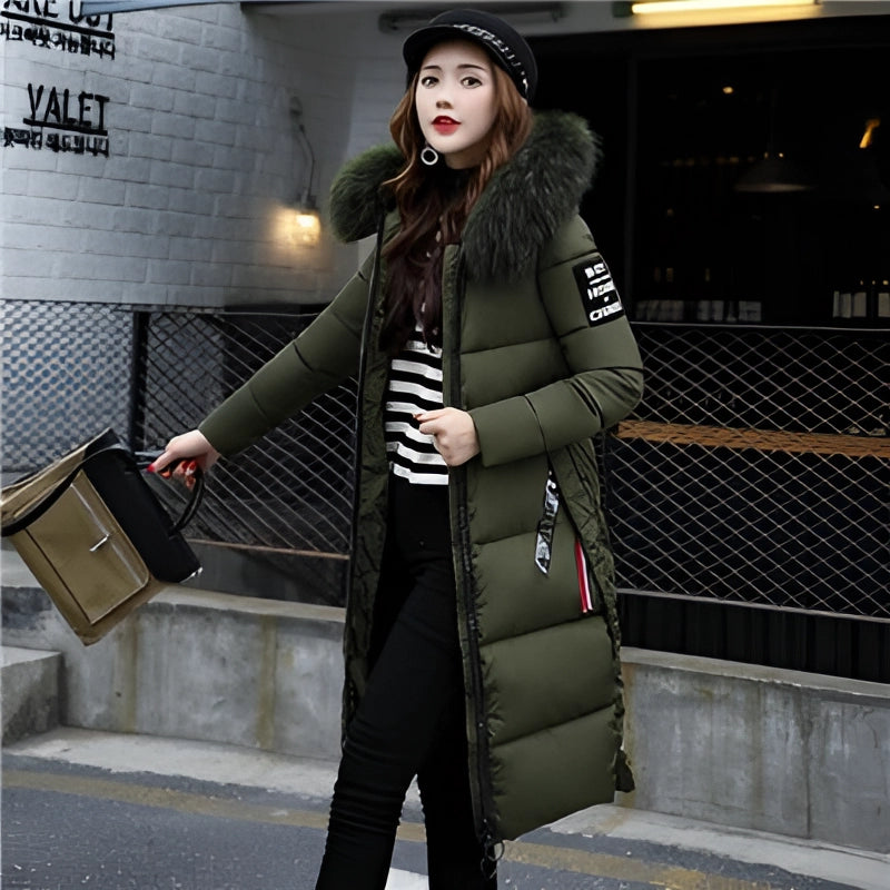 Women's Insulated Puffer Coat Faux Fur Hood Black