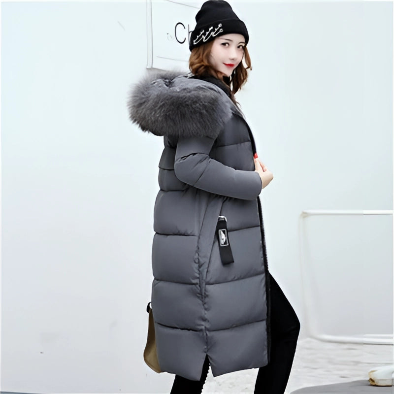 Women's Insulated Puffer Coat Faux Fur Hood Black