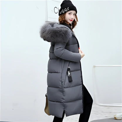 Women's Insulated Puffer Coat Faux Fur Hood Black