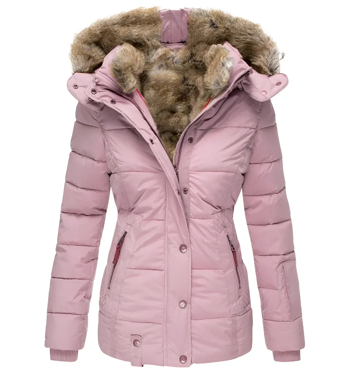 Women's Black Puffer Jacket Faux Fur Collar Insulated