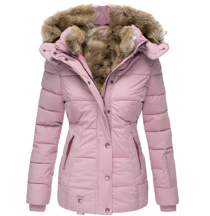 Women's Black Puffer Jacket Faux Fur Collar Insulated