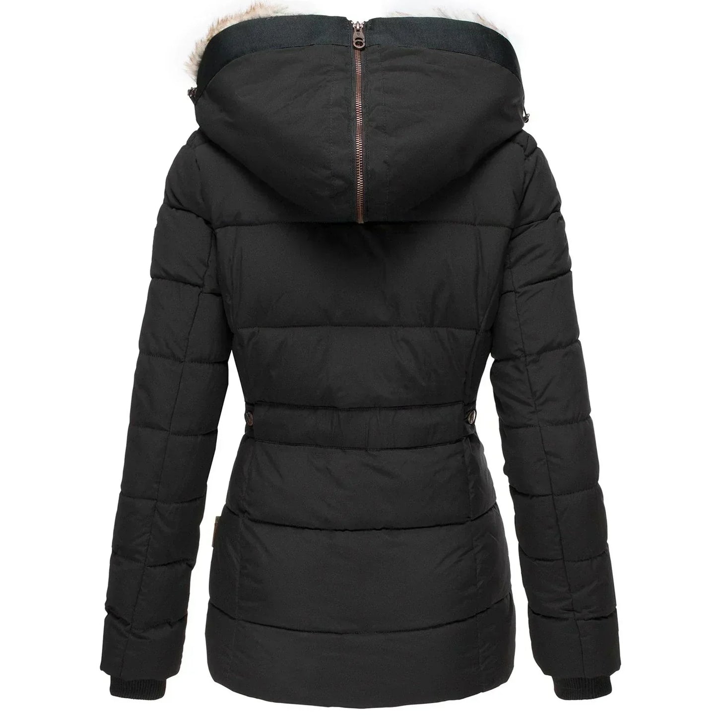 Women's Black Puffer Jacket Faux Fur Collar Insulated