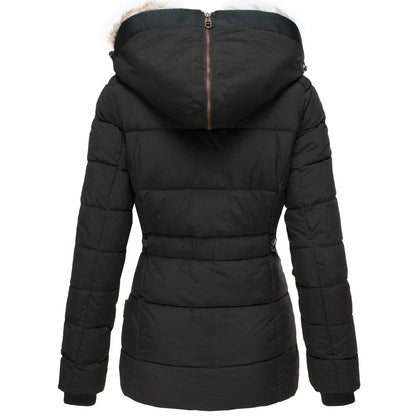Women's Black Puffer Jacket Faux Fur Collar Insulated