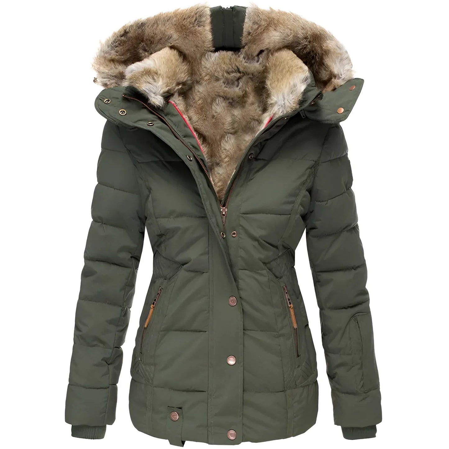 Women's Black Puffer Jacket Faux Fur Collar Insulated