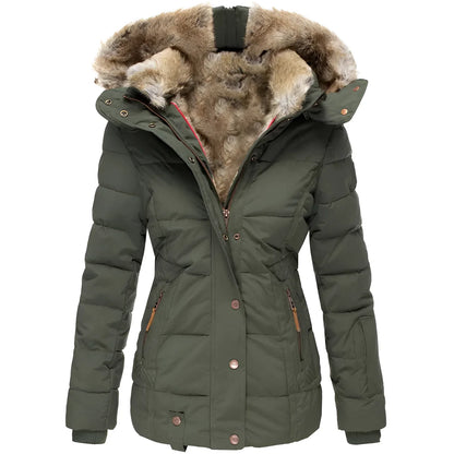 Women's Black Puffer Jacket Faux Fur Collar Insulated