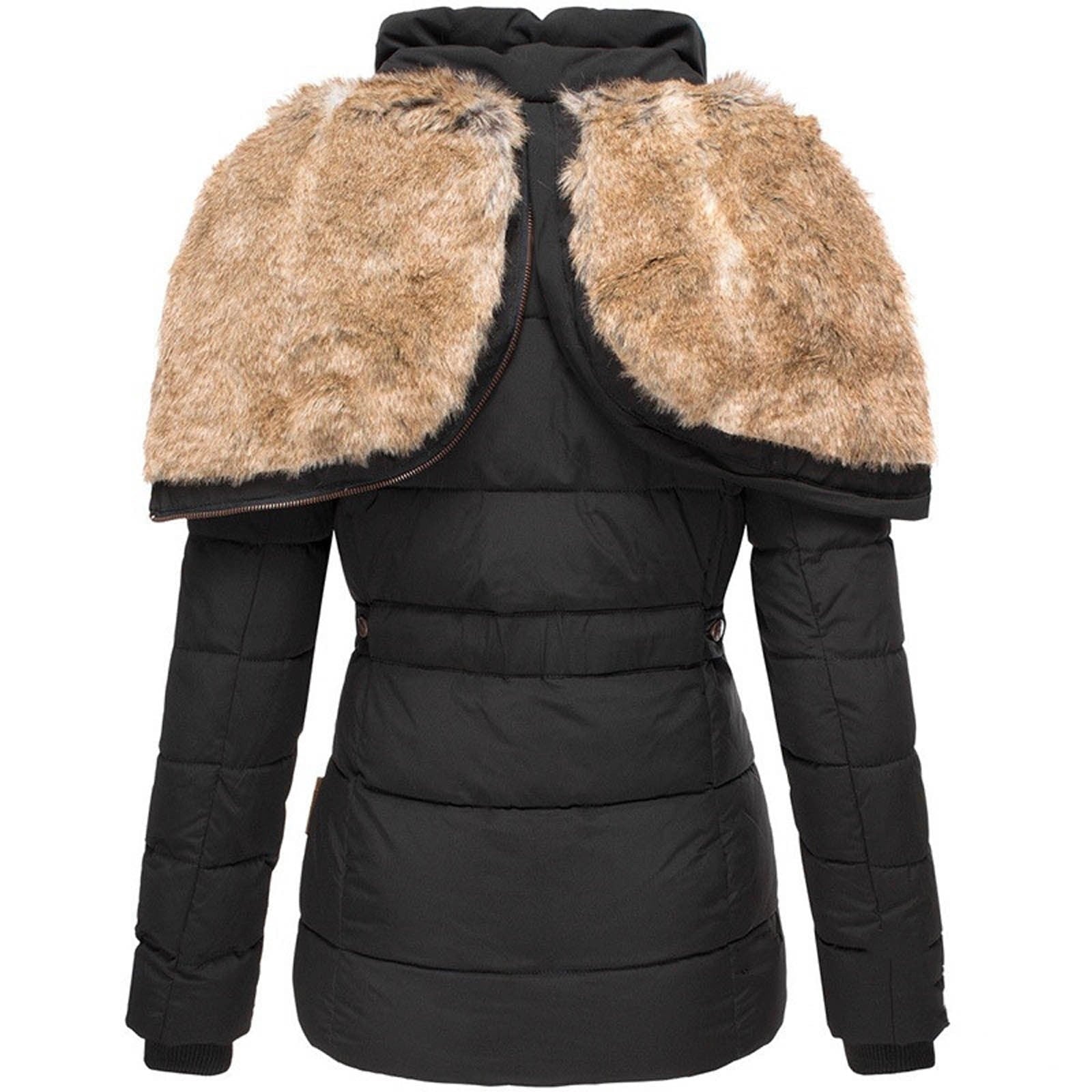 Women's Black Puffer Jacket Faux Fur Collar Insulated - Vonnera