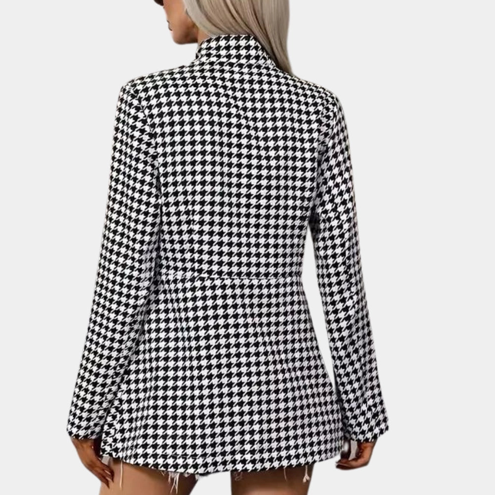 Women's Houndstooth Blazer Black White - Vonnera