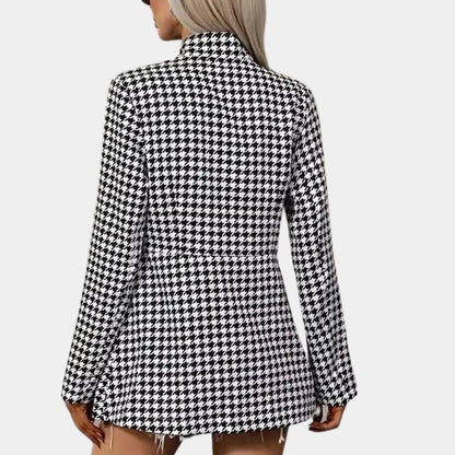Women's Houndstooth Blazer Black White - Vonnera