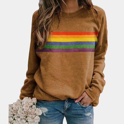 Women's Long Sleeve Crew Neck Sweatshirt Blue Rainbow Stripe