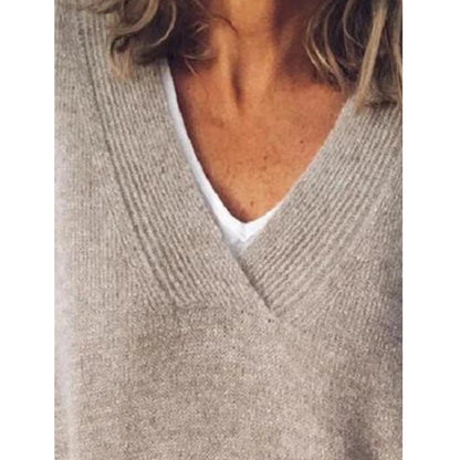 Women's Soft Gray Cashmere V-Neck Sweater Lightweight - Vonnera