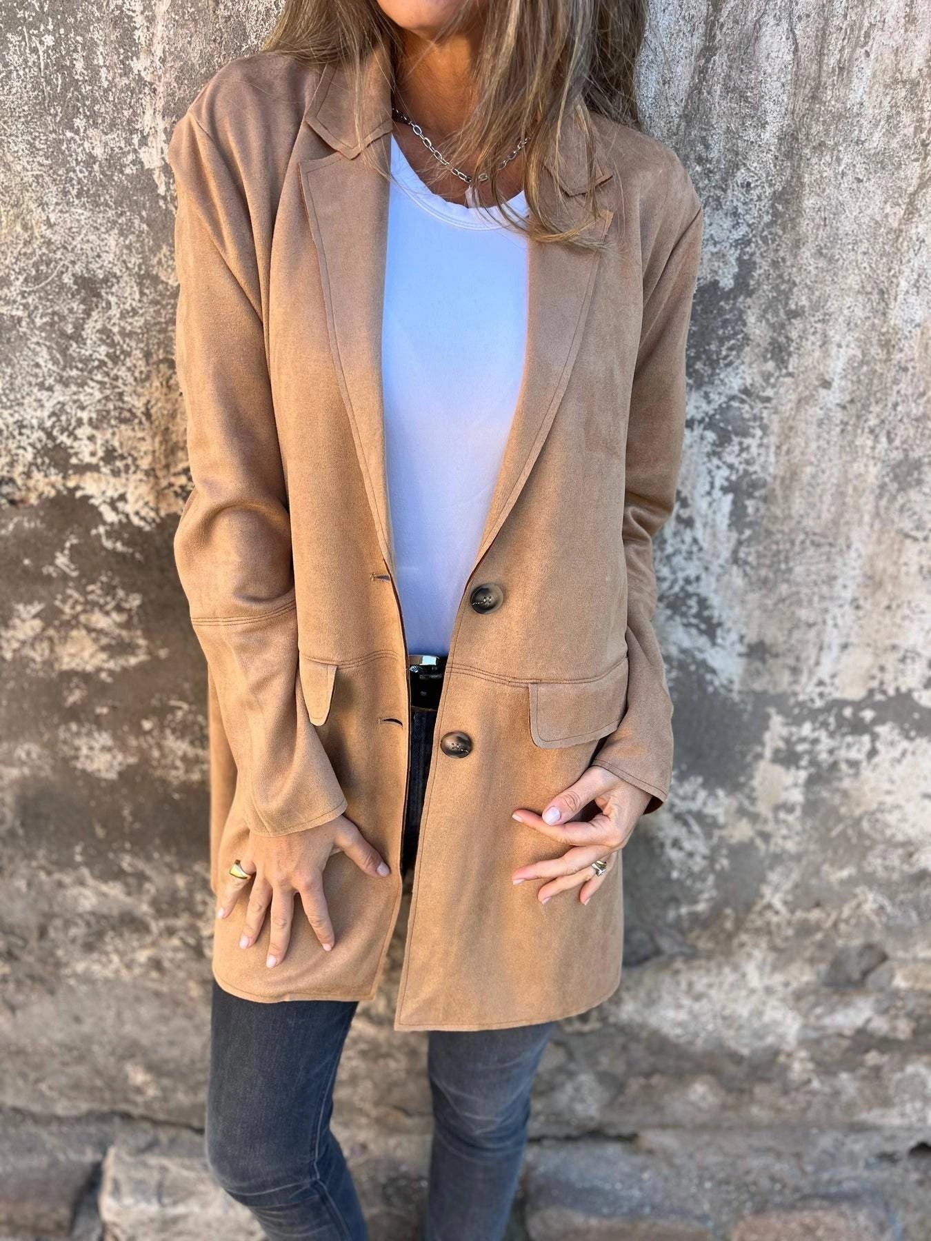 Women's Suede Blazer Tan Lightweight - Vonnera
