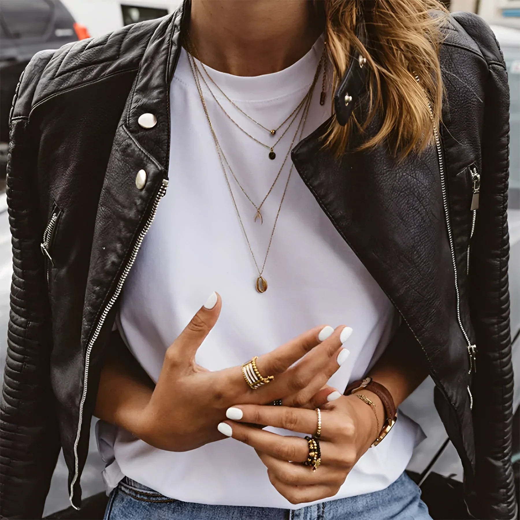 Women's Leather Biker Jacket - Vonnera