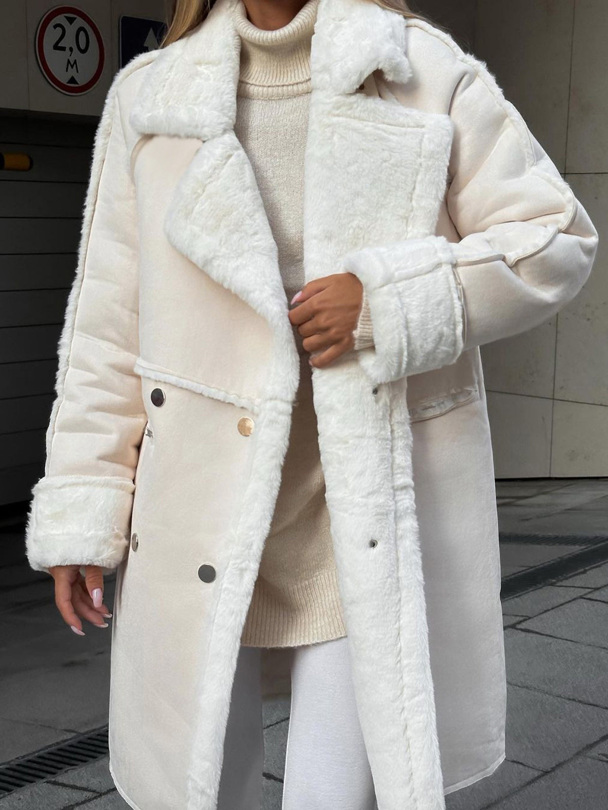 Women's Plus Size Fur Coat Lapel Collar Snap Front Black - Vonnera