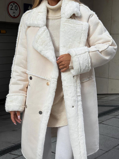 Women's Plus Size Fur Coat Lapel Collar Snap Front Black - Vonnera