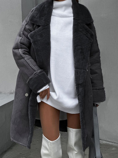 Women's Plus Size Fur Coat Lapel Collar Snap Front Black
