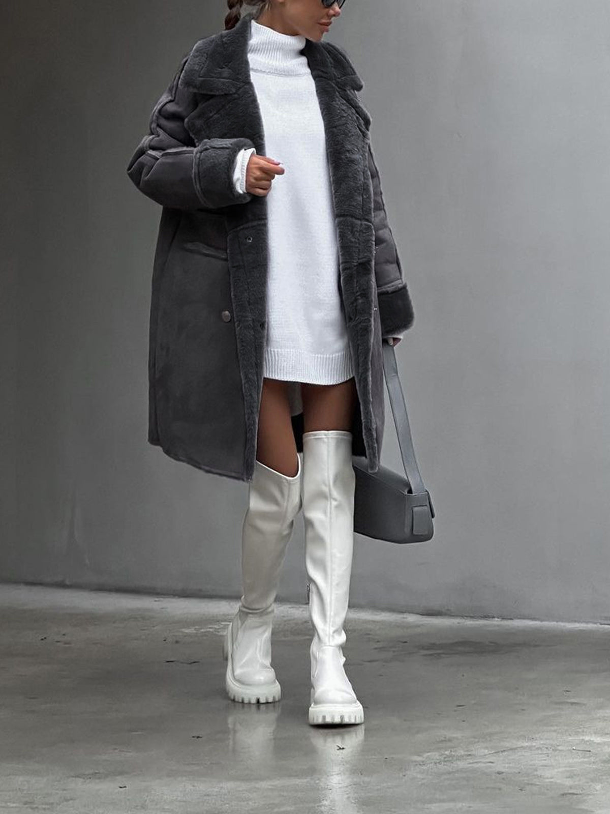 Women's Plus Size Fur Coat Lapel Collar Snap Front Black