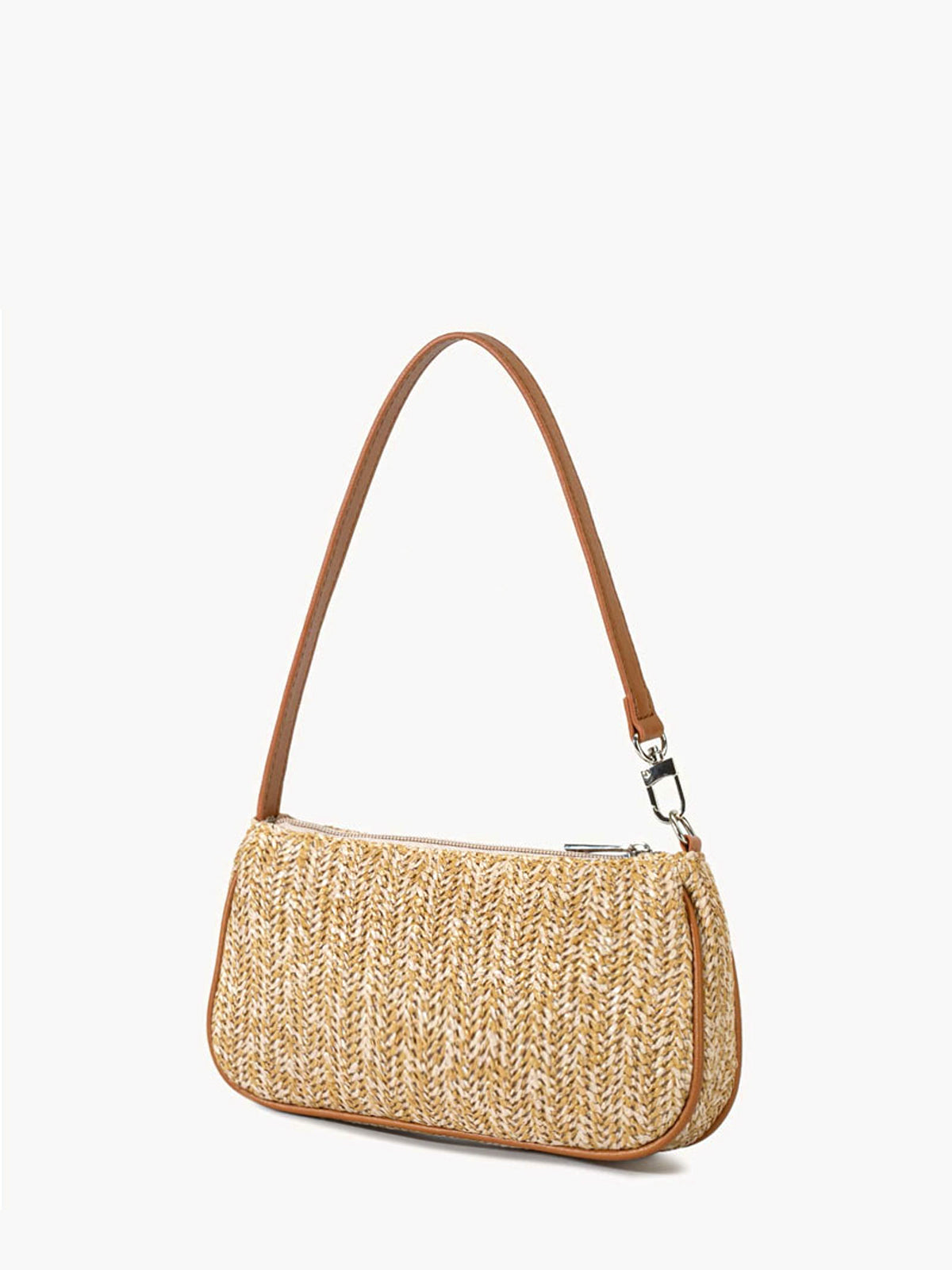 Women's Woven Straw Baguette Bag Zipper Closure