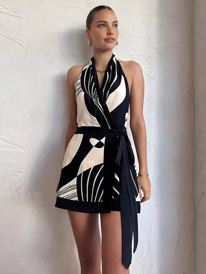 Women's Satin Halter Dress Abstract Print - Vonnera