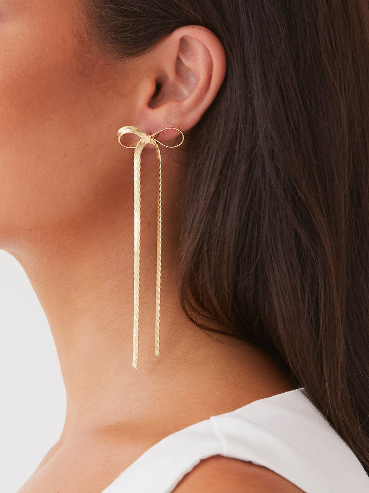 Metal Ribbon Bow Earrings - Vonnera