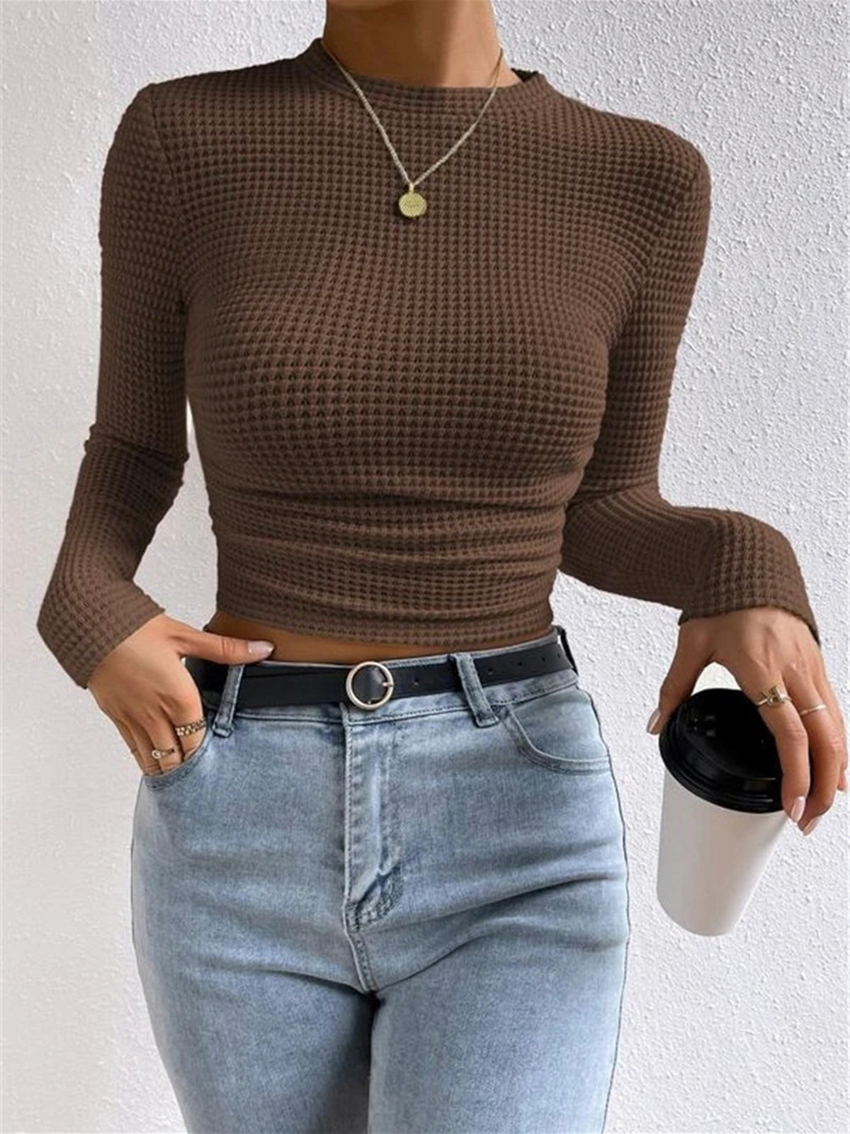 Women's Long Sleeve Waffle Knit