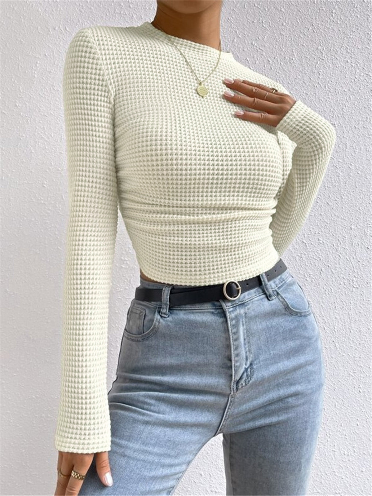 Women's Long Sleeve Waffle Knit