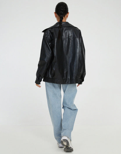 Women's Leather Oversized Jacket Black