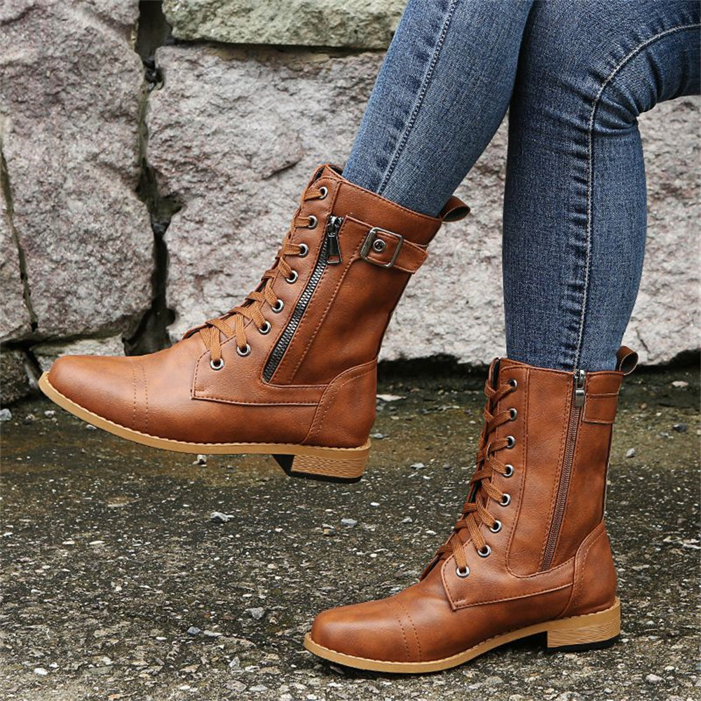 Women's Lace Up Boots with Zip