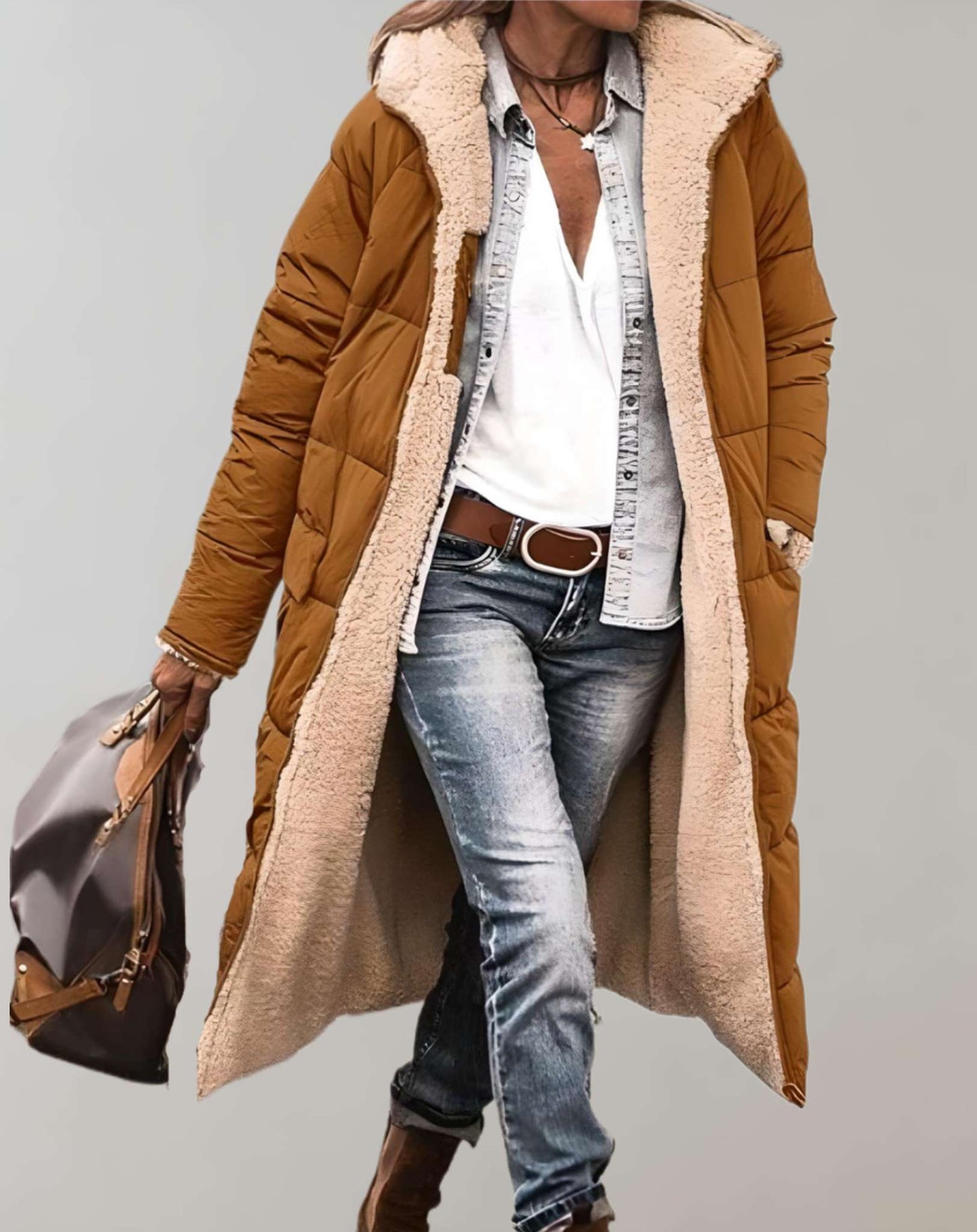 Women's Quilted Puffer Coat Full-Length Hooded Relaxed Fit - Vonnera
