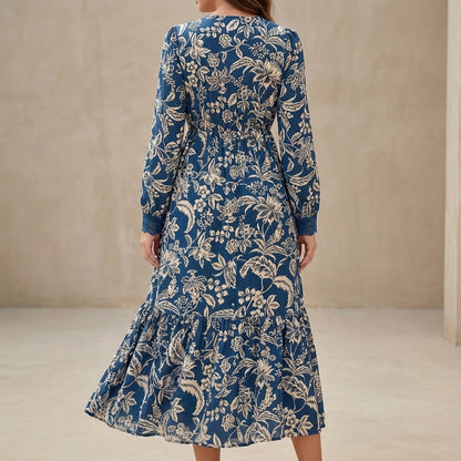 Women's V-Neck Maxi Dress Lace Trim Tiered Skirt