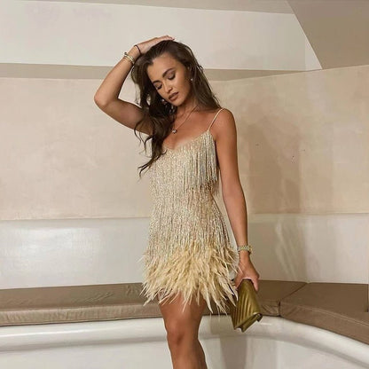 Women's Feather Mini Dress Flattering Fit