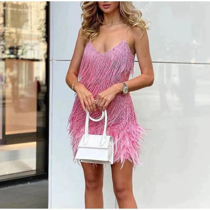 Women's Feather Mini Dress Glamorous