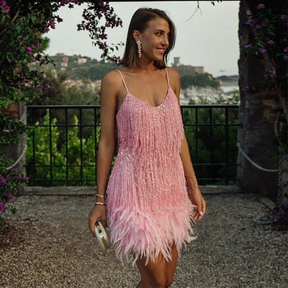 Women's Feather Mini Dress Flattering Fit