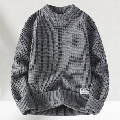 Men's Crew Neck Knitted Sweater Comfortable Ribbed Hem