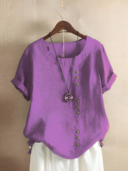 Women's Cotton Linen Blouse Short Sleeve