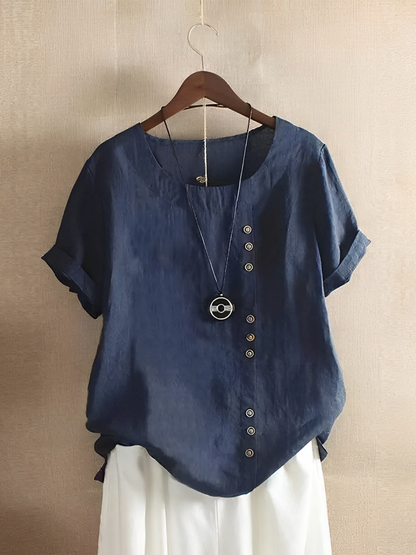 Women's Cotton Linen Blouse Short Sleeve