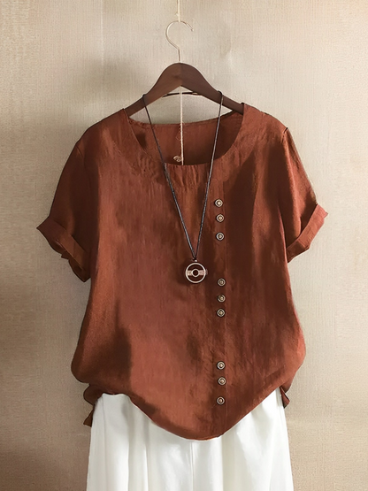 Women's Cotton Linen Blouse Short Sleeve